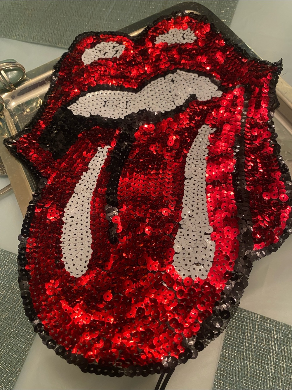 Rolling Stones hand made sequins patch 13 inch long 10 inch wide.perfect for Jac